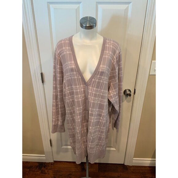 Torrid Gray & Light Pink Plaid Boyfriend Button-Up Cardigan, Size 4 (4X) Plus - Picture 1 of 7